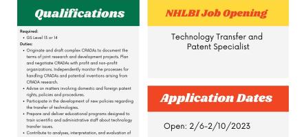 NHLBI Job Opening for Two Technology Transfer and Patent Specialists