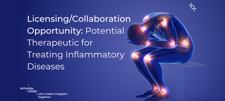 Licensing/Collaboration Opportunity: potential therapeutic for treating inflammatory diseases. Illustration of a person with inflammation in the body.